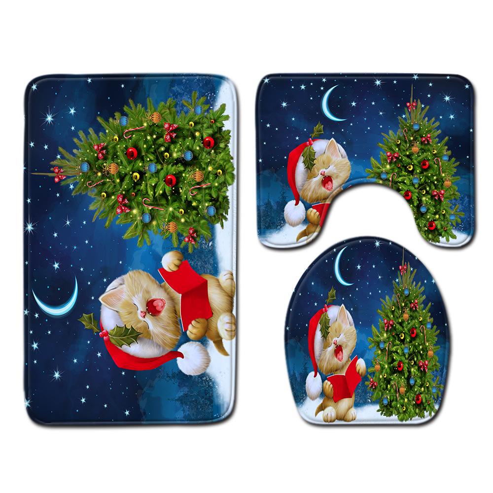 Christmas Bathroom Floor Mat Toilet Three-Piece Set