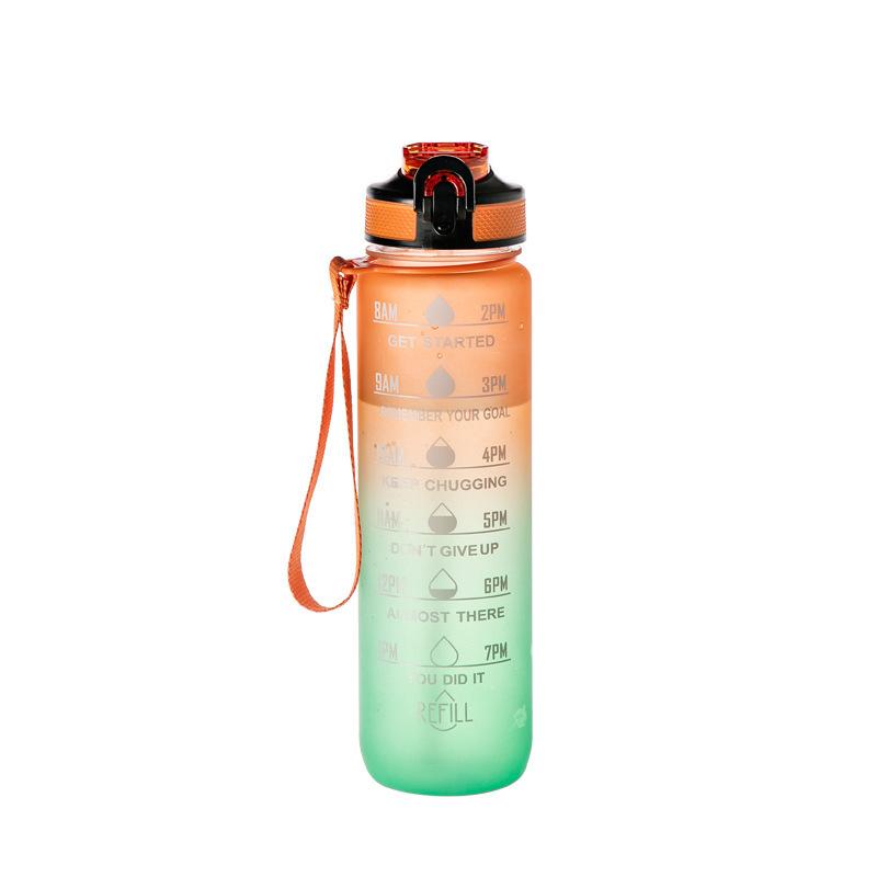 1L Gradient Color Motivational Sports Water Bottle with Time Marker Water Bottle with Straw for Office Exercise Gym Outdoor