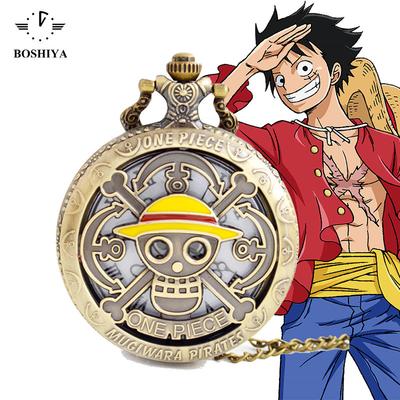 One Piece Pirate King Pocket Watch Luminous Old Clock Vintage Flip Pendant Children S Student Necklace Anime Entertaining Play Safe Kid Friendly Fun