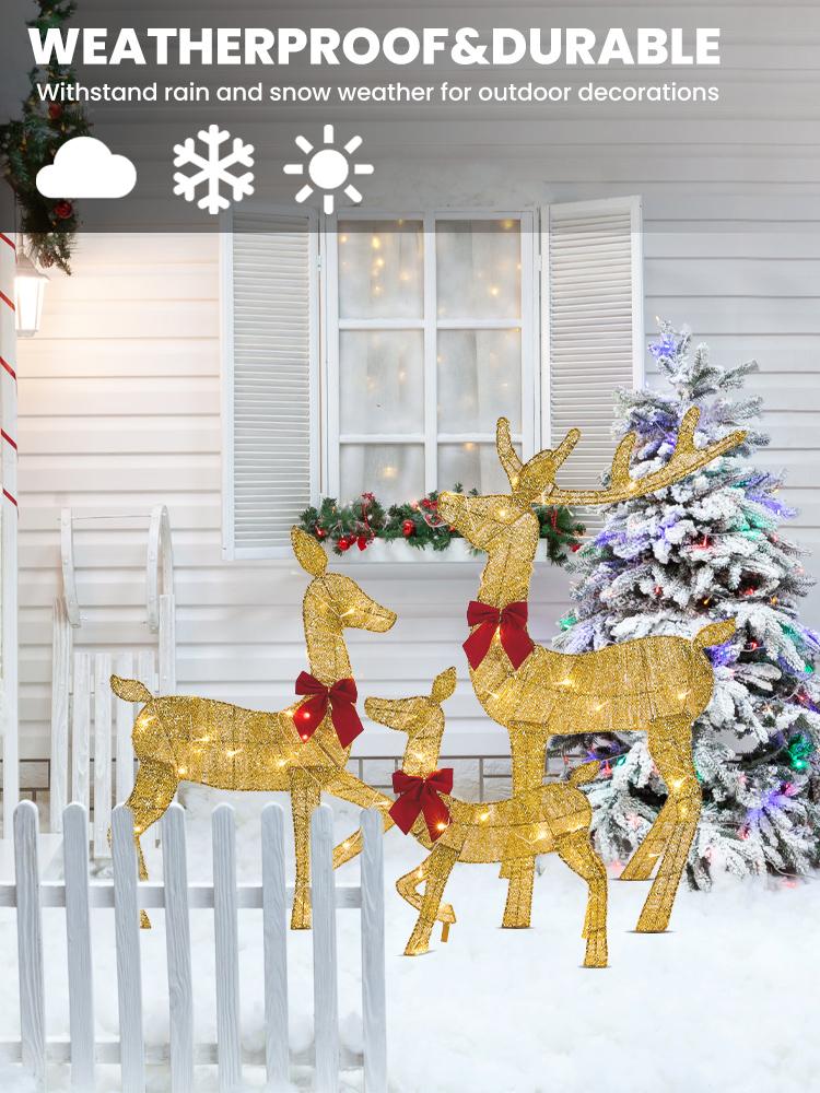 3D Lighted Christmas Reindeer Iron Art Elk Christmas Garden Decor Glowing Glitter Reindeer Xmas Home Outdoor Yard Ornament Decor