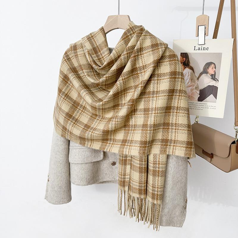 Women S Plaid Scarf Winter Warm Thick Faux Cashmere Versatile Shawl