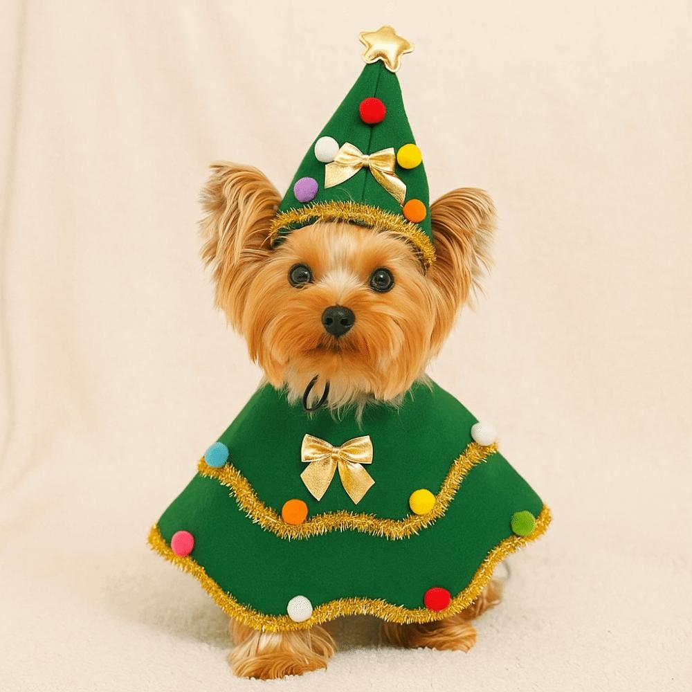 Cartoon Christmas Dog Cape Adjustable Polyester Pet Cloak Unique Christmas Tree Design Pet Christmas Clothing