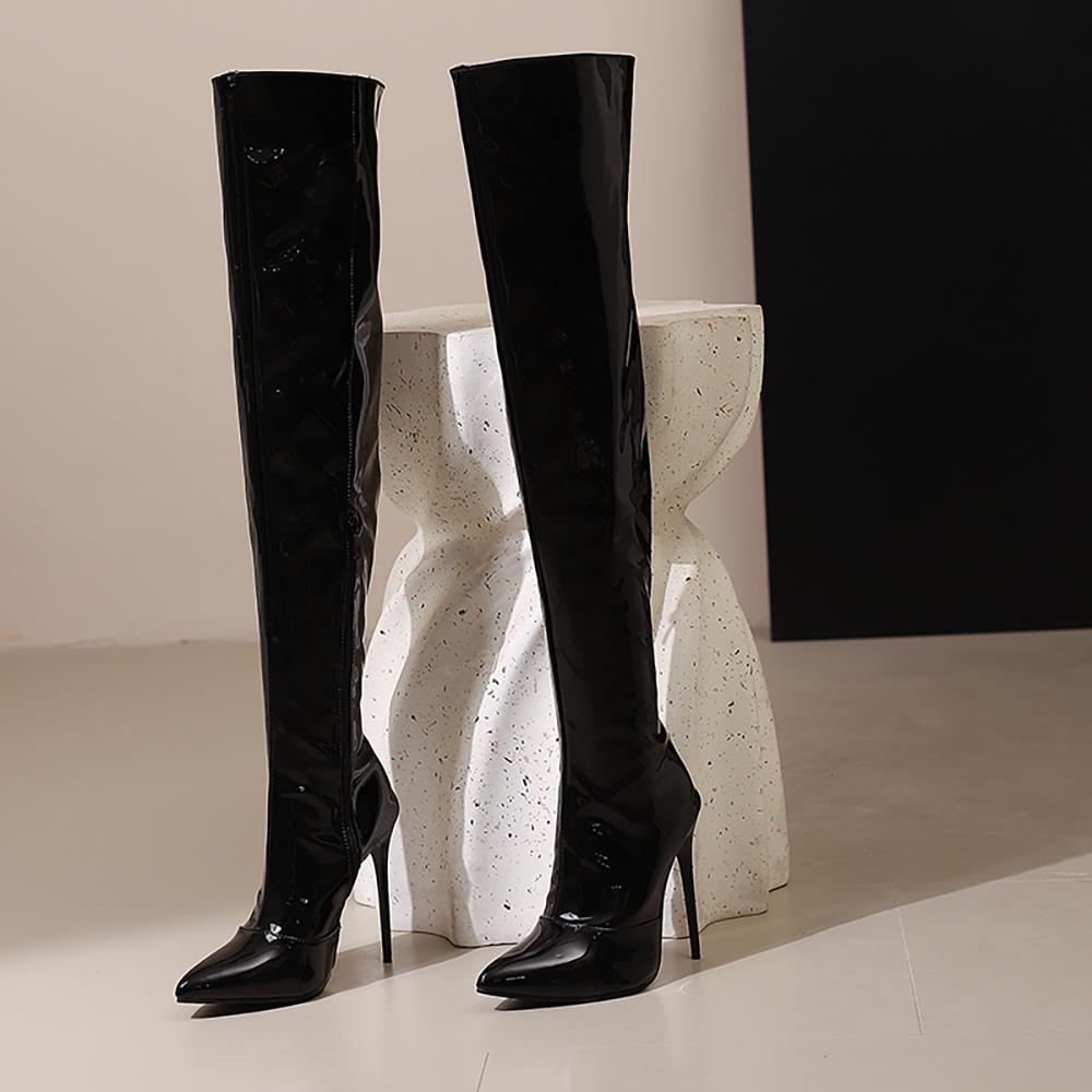 Красные черные женские сапоги выше колена на высоком каблуке большого размера 48 48 6098₽