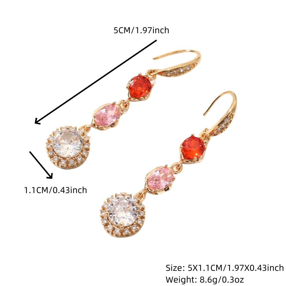 1 Par Fargerike Geometriske Ovale Runde Dusker Hengende Øredobber for Kvinner Cubic Zirconia Krok Øredobb Smykker Bryllupsfest Tilbehør