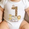 CUSTOM Safari Number 1st Birthday Shirt, Jungle Animal First Year Birthday Tee, Custom Name Toddler Outfit, Youth Safari Party Shirt