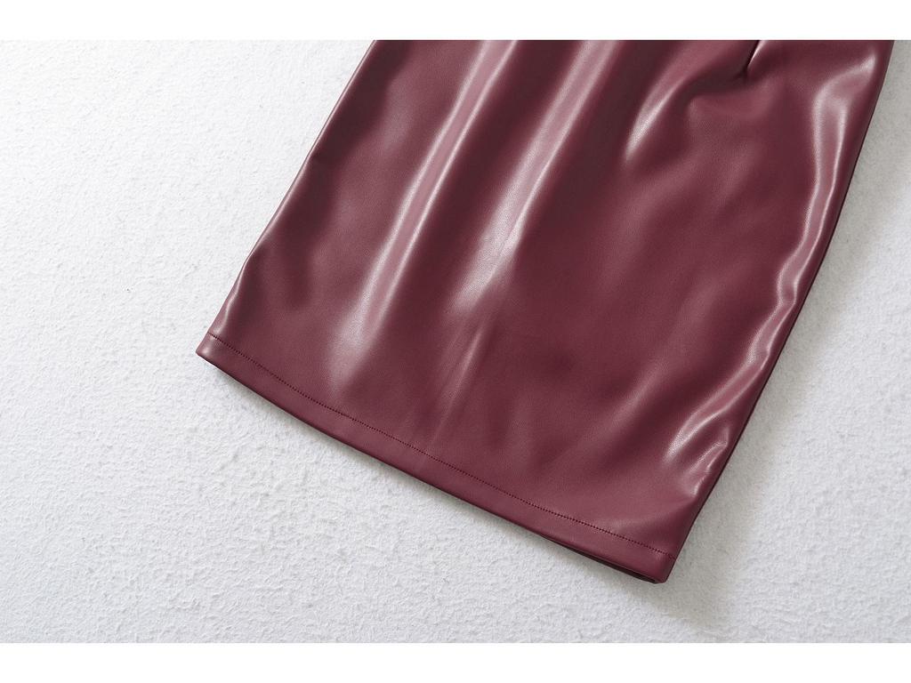 Sleek PU Leather High-Waisted Short Skirt with Waistband - Sexy, Hip-Hugging Design for Autumn/Winter