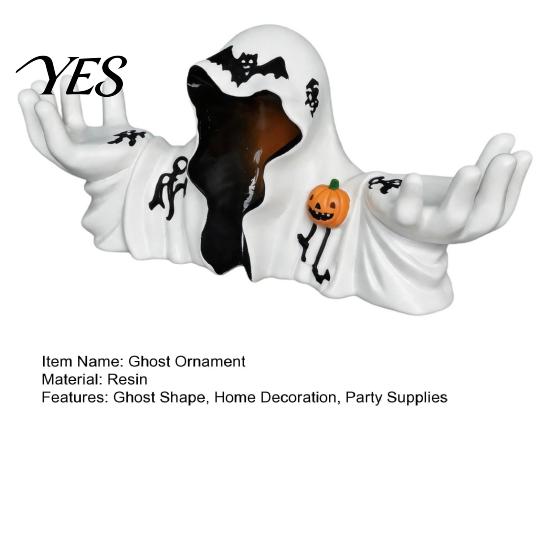 Halloween Ghost Figurine White Robe Figurine, Spooky Wizard Decorative Resin Statue, Gothic Sculpture Candle Holder, for Home Bedroom