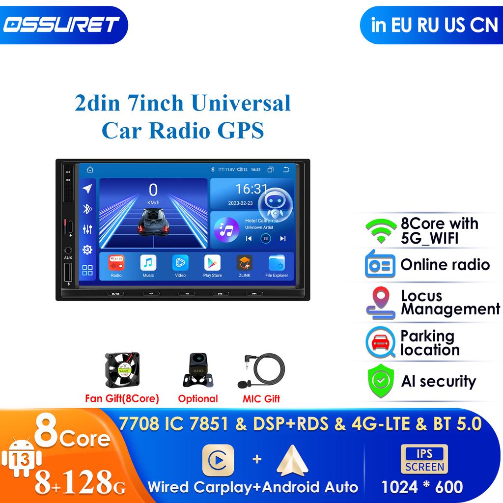 OSSURET 2din Autoradio BT Android Radio AI Intelligent System for Universal 7 Inch Car Radio Multimedia Video Player GPS Carplay Android Auto 4G RDS