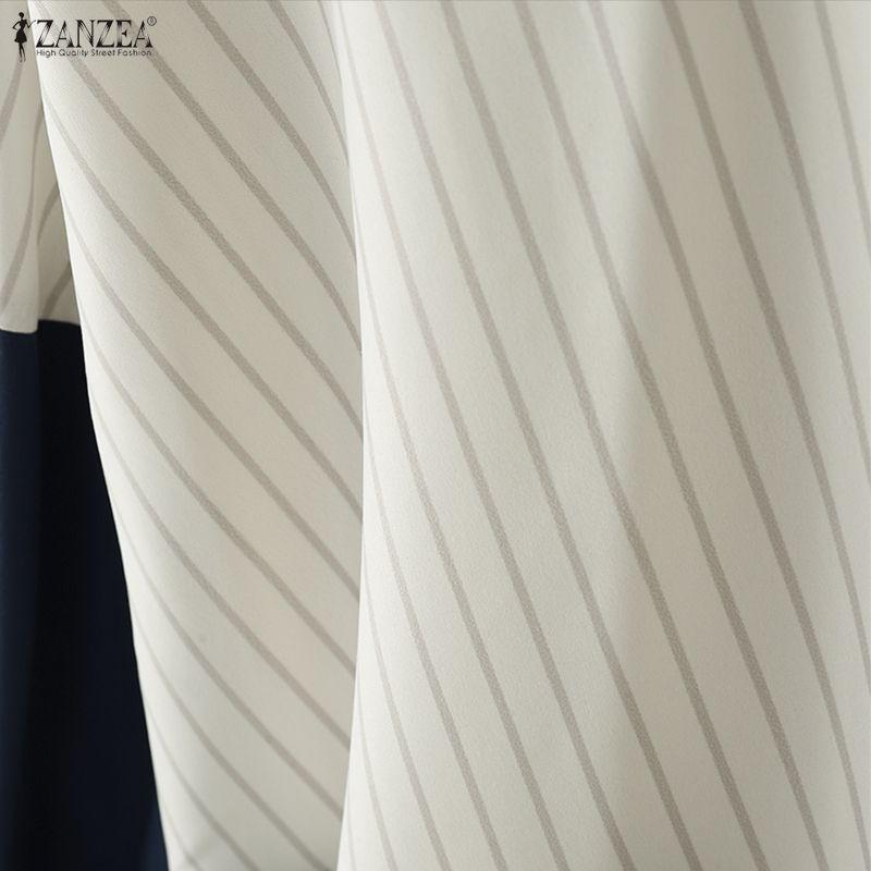 ZANZEA Women Casual Round Neck Loose Stripe Patchwork 3/4 Sleeve Blouse