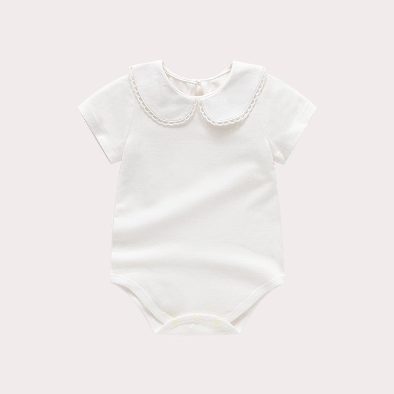 Off-White Cotton Baby Girl Romper - Versatile Summer One-Piece for 0-1 Year