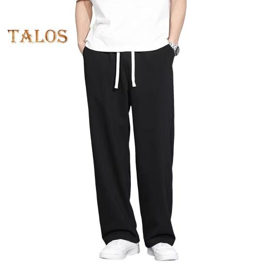 Herre Cargobukser Snøring Elastisk midje Ensfarget Tynne lommer Løse Rette Brede bein Sportbukser Daglig slitasje Uformelle bukser