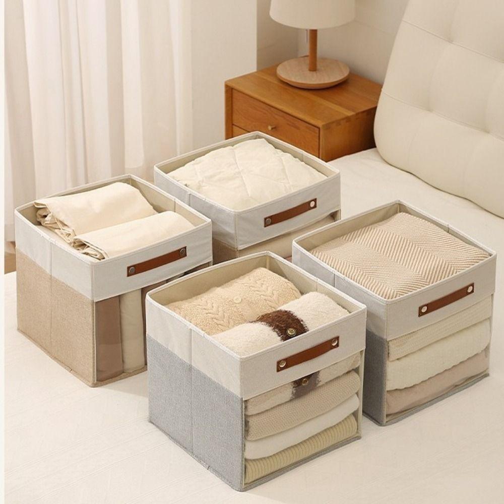 Non-woven Fabric Square Storage Box Folding Stackable Clear View Clothes Storage Box with Handle Large Capacity
