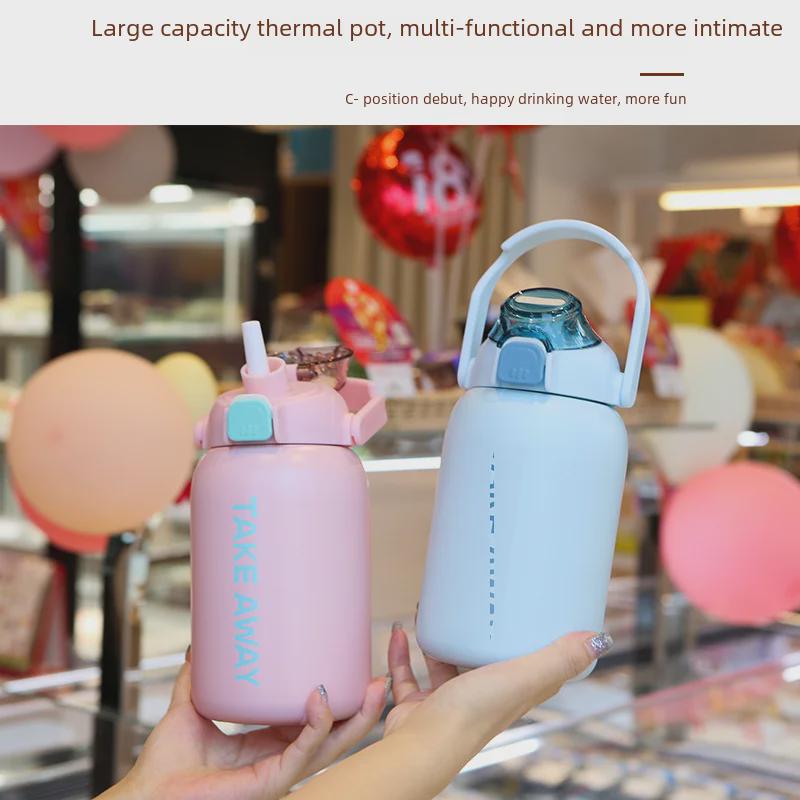 850ml Edelstahl-Isolier-Sportkessel mit großem Fassungsvermögen und Strohhalm