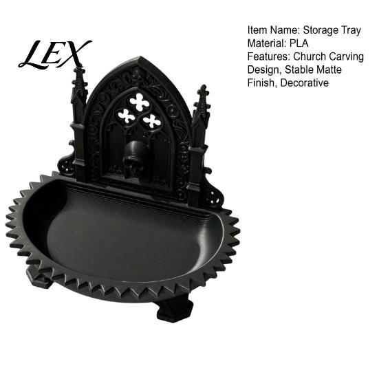Gothic Home Ornament Church Carving Design Storage Box, Matte Black Desktop Organizer for Rings Dark Aesthetic Desk Bracelets Goth Decor, Style