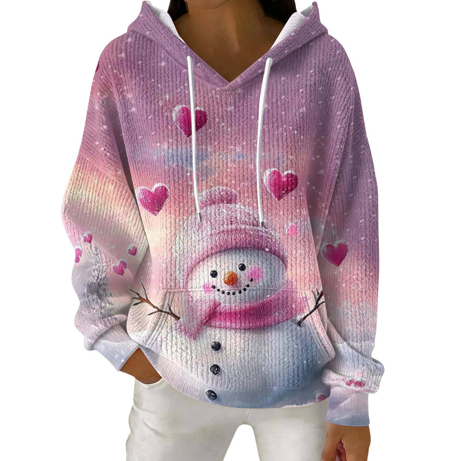 

Женский модный повседневный пуловер с рождественским принтом, толстовка с капюшоном и длинными рукавами S розовый