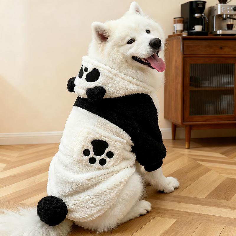 Pet dog clothes autumn and winter winter warm thickened medium and small dog teddy bear four-legged panda clothing