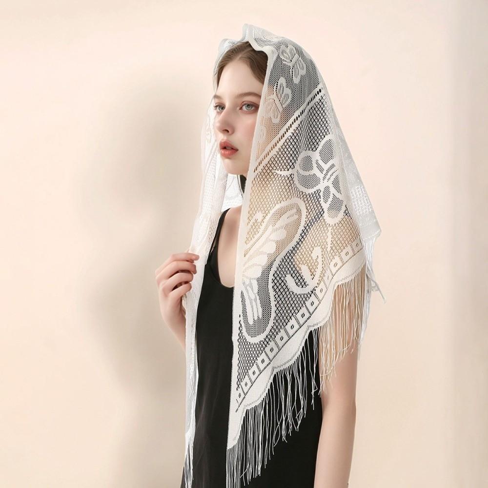 Transparent Triangle Scarf Hollow Mesh Prayer Shawl Elegant Wedding Party Shawl