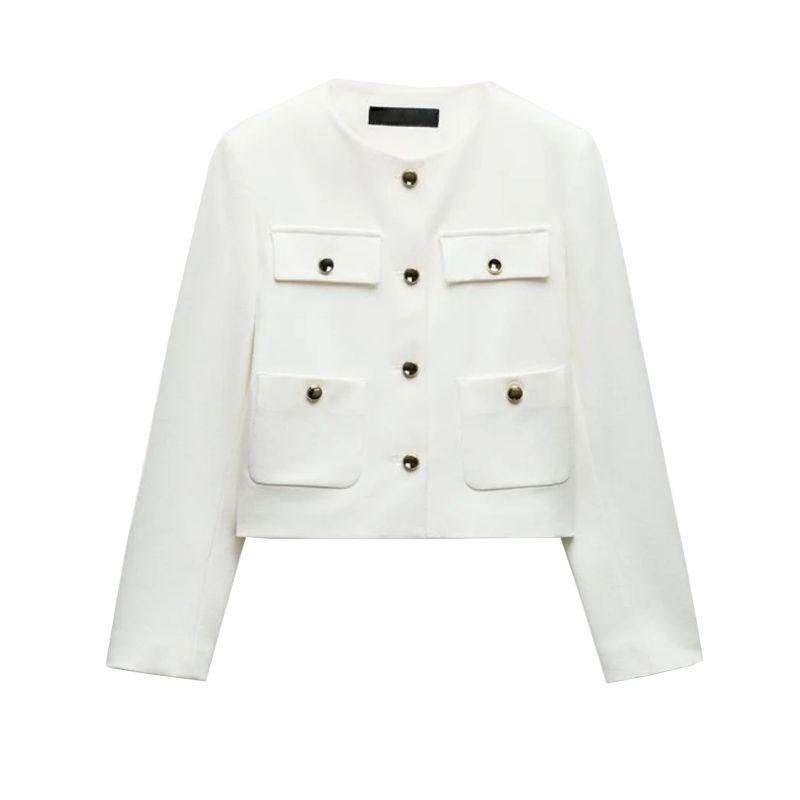 Early Autumn New Women's Clothing Fashion Style Temperament Crew Neck Long Sleeves Gold Button Short Suit Outwear 8630555