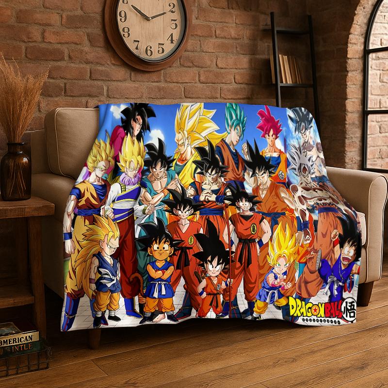 Cartoon D-Dragon Ball Anime Game Flannel Blanket Soft Warm Throw Blanket for Bedroom Living Room Bed Travel Camping Picnic Kid