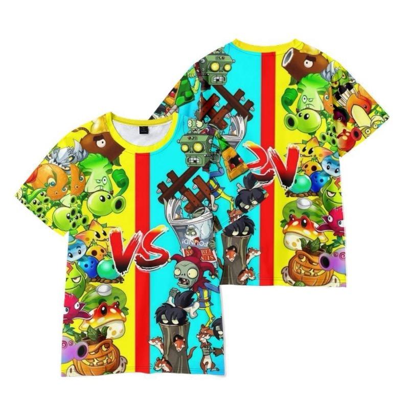 Summer New Plant Vs. Zombie Cartoon Crew Neck 3D Printing Trend T-shirt