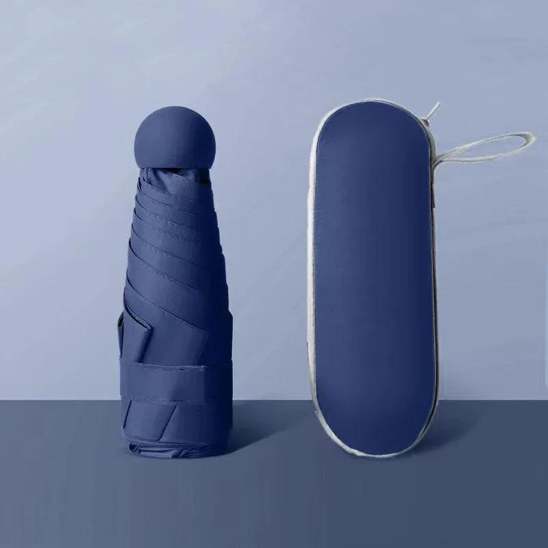 Umbrelă cu capsulă Mini umbrelă portabilă de protecție solară Umbrelă de ploaie Mâner din aliaj de cauciuc negru Pliabil Soare Ploaie Utilizare dublă