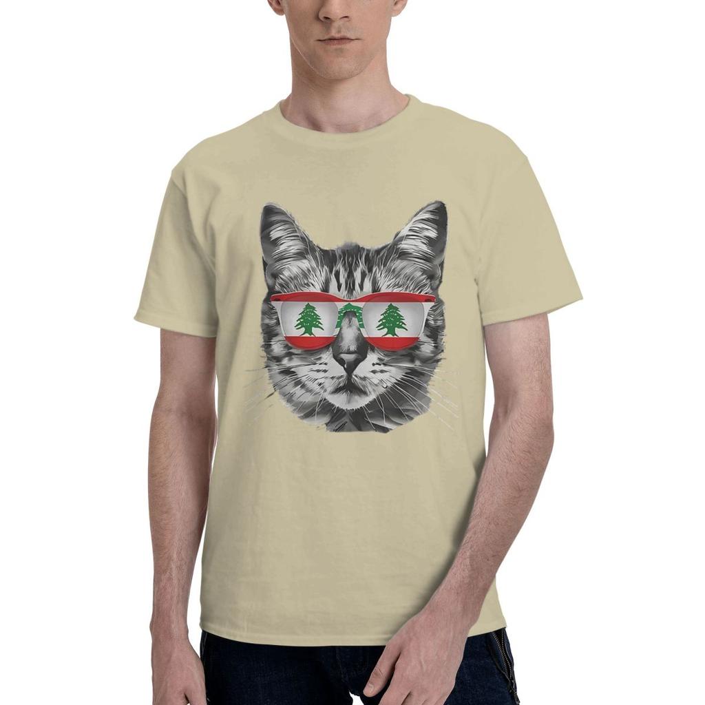 Lebanese Flag Cat 100 Cotton Casual Breathable Confortable Vintage Funny Mens TShirt Funny Shirt