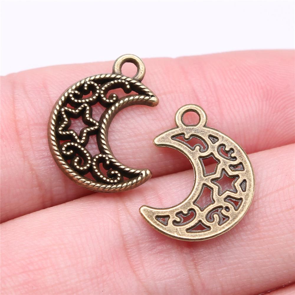 20pcs Star And Moon Charms For Jewelry Making Antique Bronze Silver Color Pendants Making DIY Handmade Tibetan Finding Jewelry