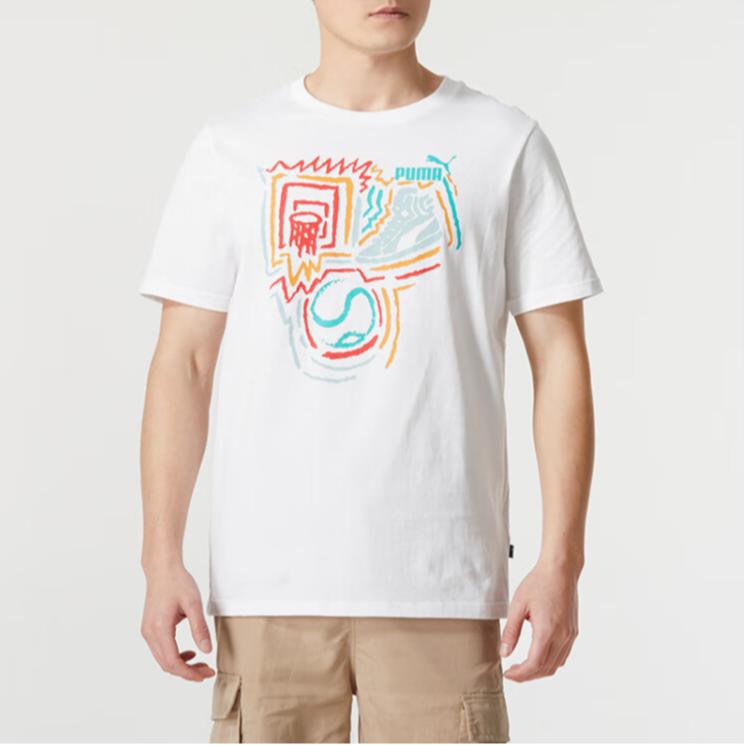 Puma American Vintage Printed Running Fitness Short Sleeve T-Shirt Men Tops White 682151-02