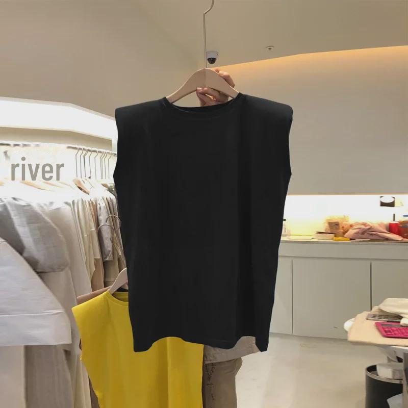 

2024 Летние женские свободные корейские топы без рукавов - однотонные универсальные футболки для студентов M