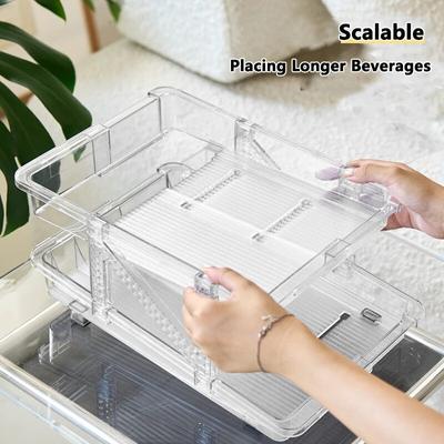 Scalable Refrigerator Organizer Pop Soda Can Dispenser Beverage Holder for Fridge Double-Layer Adjustable Drink Can Storage Rack