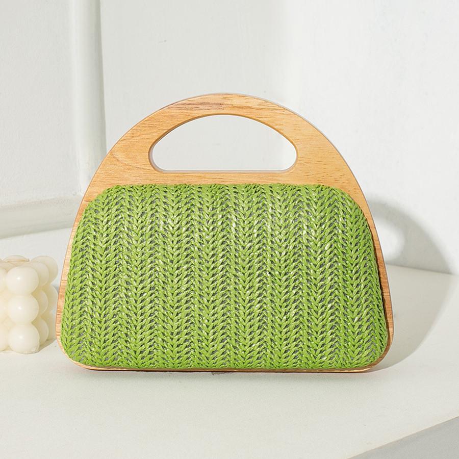 Neue Halbmond-Holzgriff-Abendtasche Sommer-Strohhäkel-Handtasche mit Kette Schulter-Umhängetasche Reise-Strand-Einkaufstasche Geldbörsen