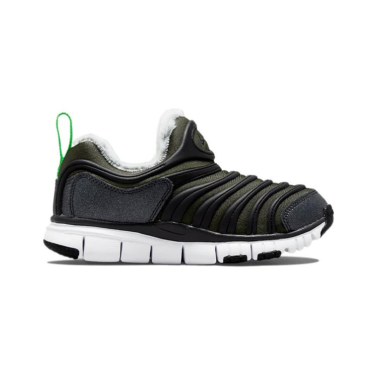 Nike Dynamo Free Caterpillar, Plush Low top Kids Lifestyle Shoes Black Green Children Aged 3 7 Years Old DO5887-331