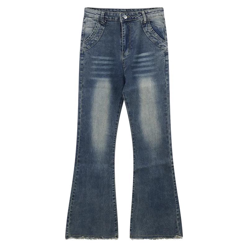 

Женские джинсы с высокой посадкой, потертостями и микроклешем, с необработанным краем - Коллекция Осень 2024 XL