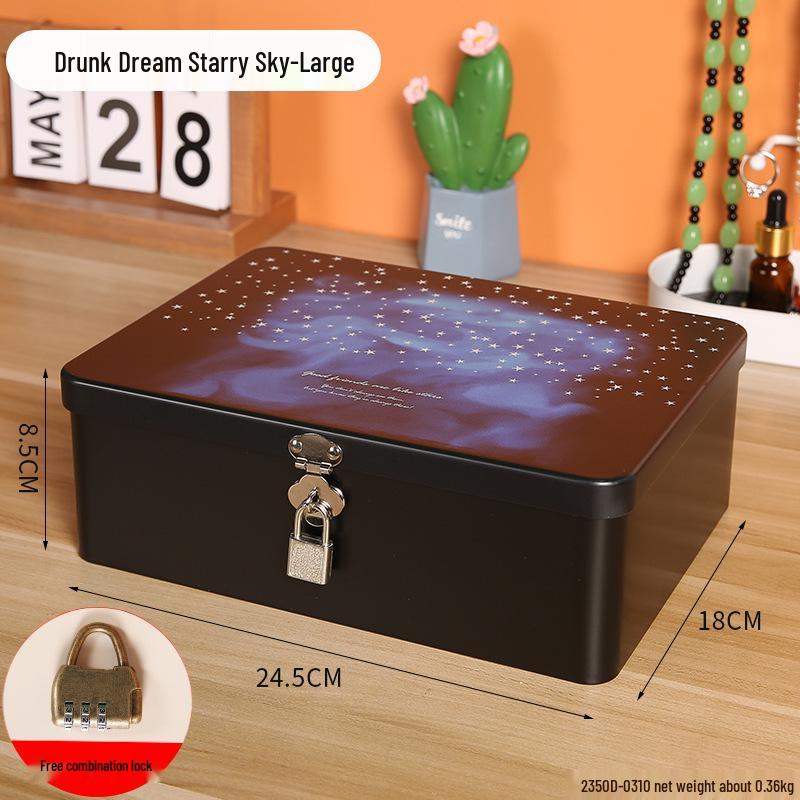Lockable Retro Tin Box for Cosmetics, Documents, and Jewelry Storage