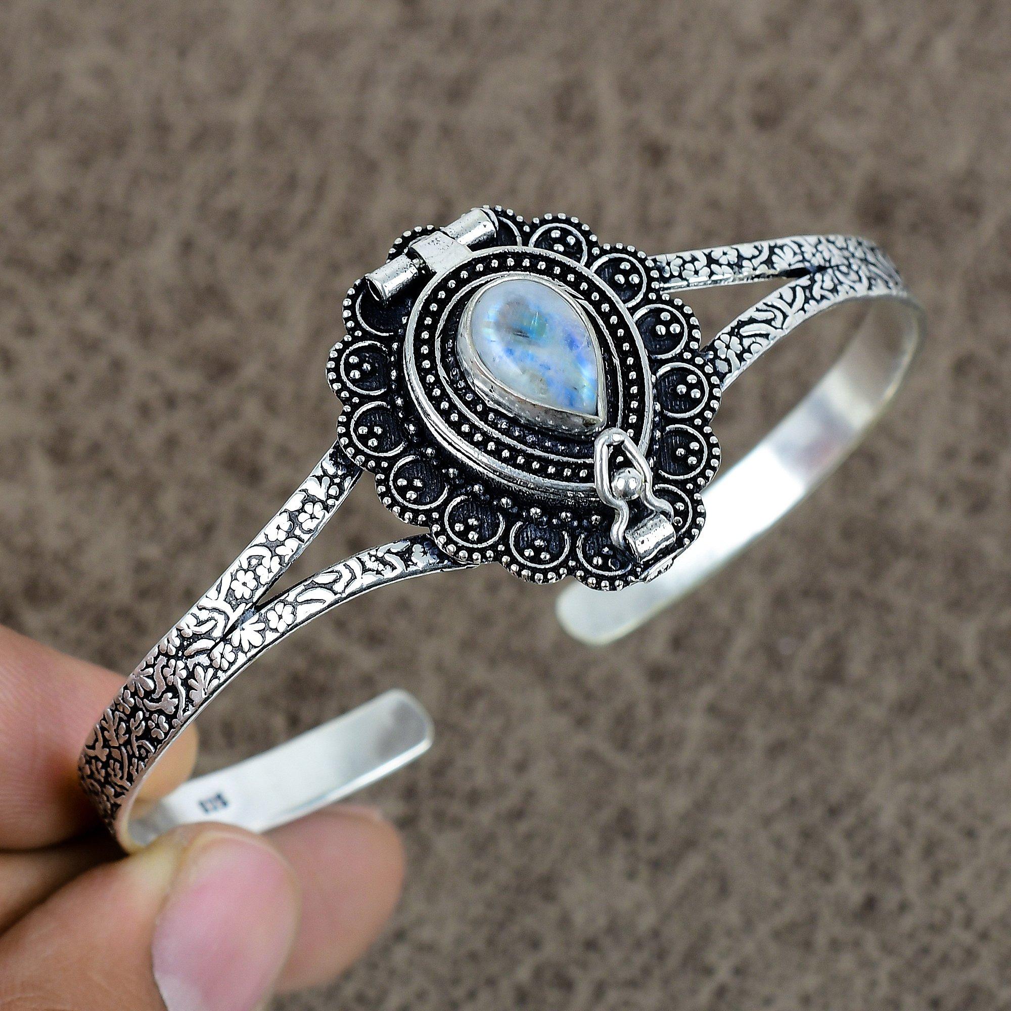 

Rainbow Moonstone Gemstone 925 Sterling Silver Cuff Bangle Adjustable KKG-165