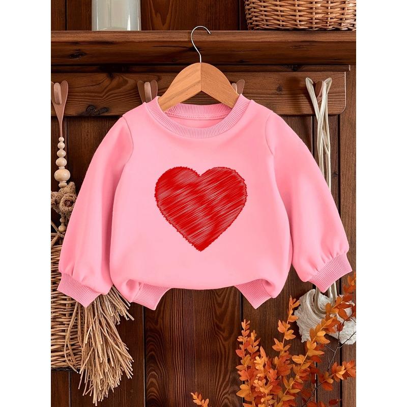 European Sizes Cute Red Heart Print Kids' Round Neck Hoodie | Thin, Comfortable, Suitable For Outdoor Wear In Spring And Autumn For 0-3 Year Old Kids