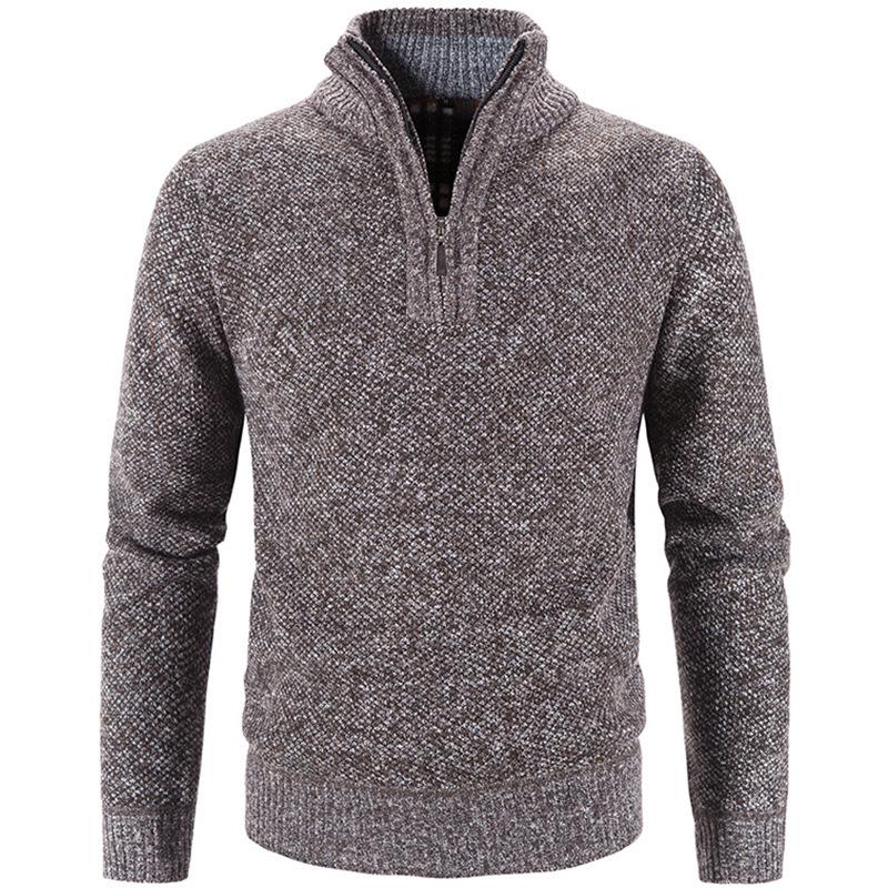 Men's Autumn & Winter Hong Kong Style Knitted Cardigan: Stand-Up Collar, Loose Fit, Fleece-Lined, Thick Woolen Sweater.