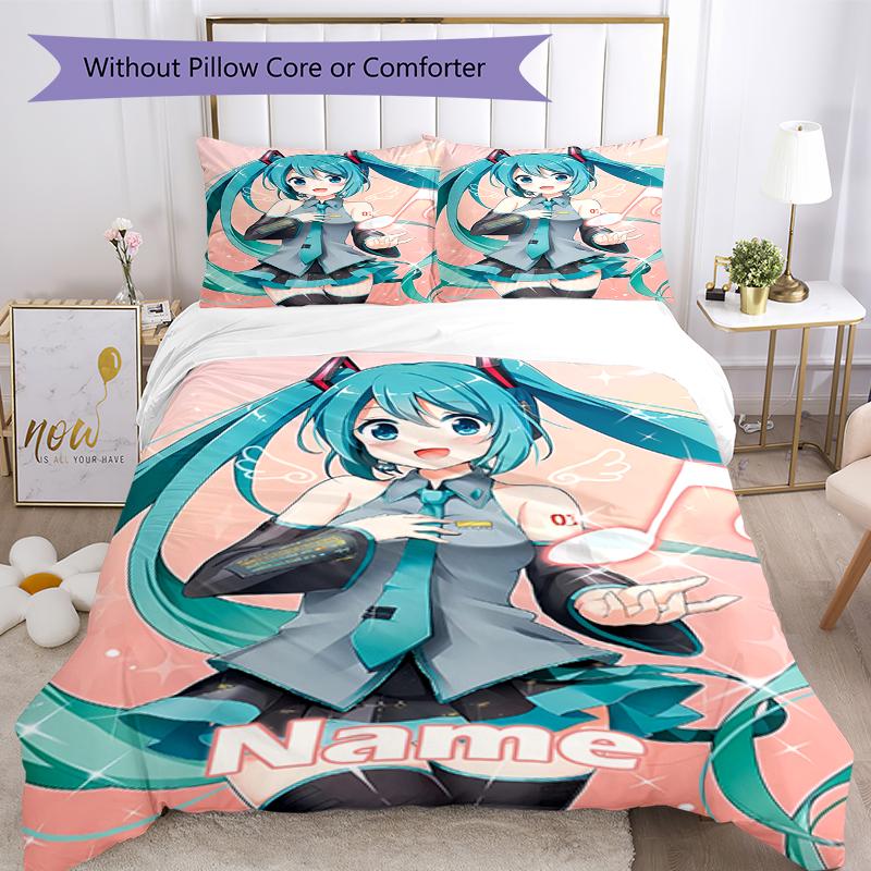 Set Biancheria da Letto Hatsune Miku Personalizzato 3 Pezzi Copripiumino Chiusura Include 1 Copripiumino e 2 Federe, Morbido e Confortevole per Tutte le Stagioni.