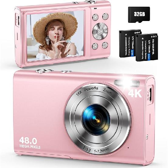 Digital Camera, Autofocus 48MP UHD 4K Vlogging Camera 16X Digital Zoom, Portable Compact Point and Shoot Digital Camera for Teens Adult Beginner with