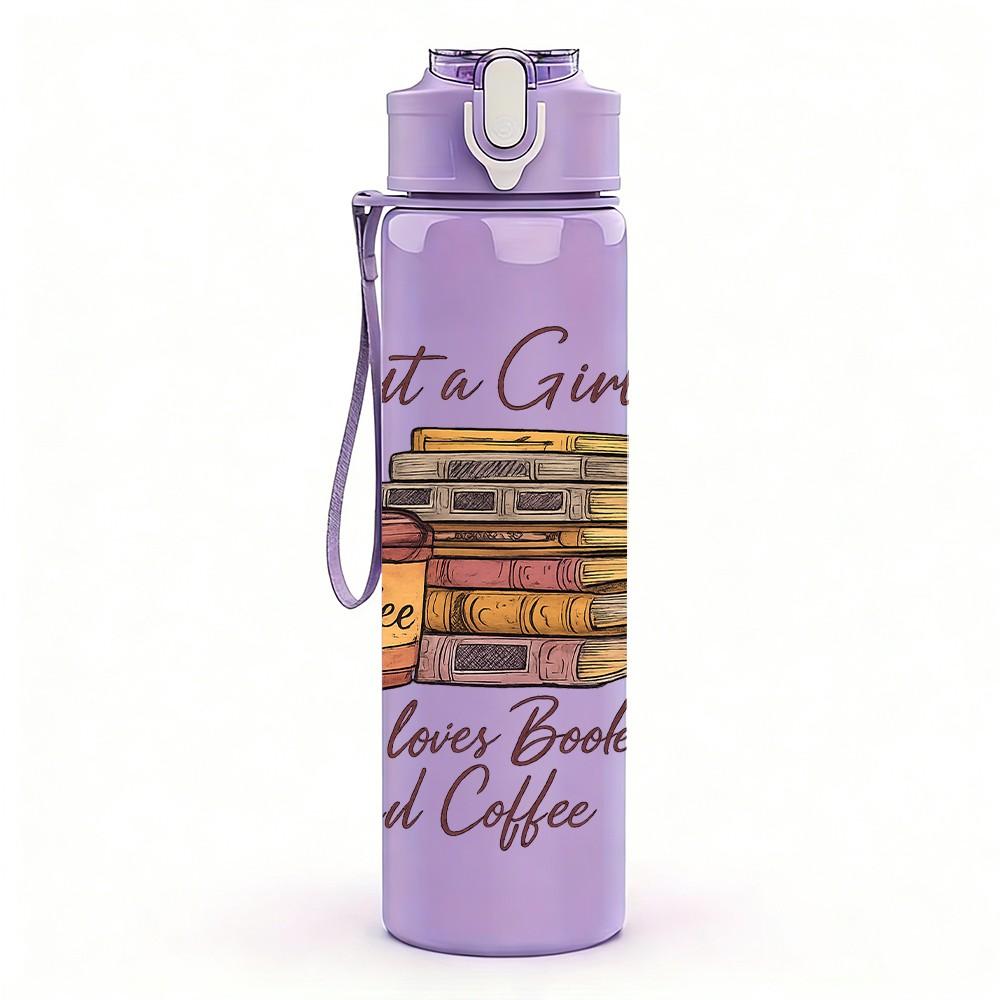 1PC Just A Girl Book Coffee Art 750ml Color Plastic Sports Water Bottle Leakproof Flip Straw Lid Suitable for Sports Office Home Use