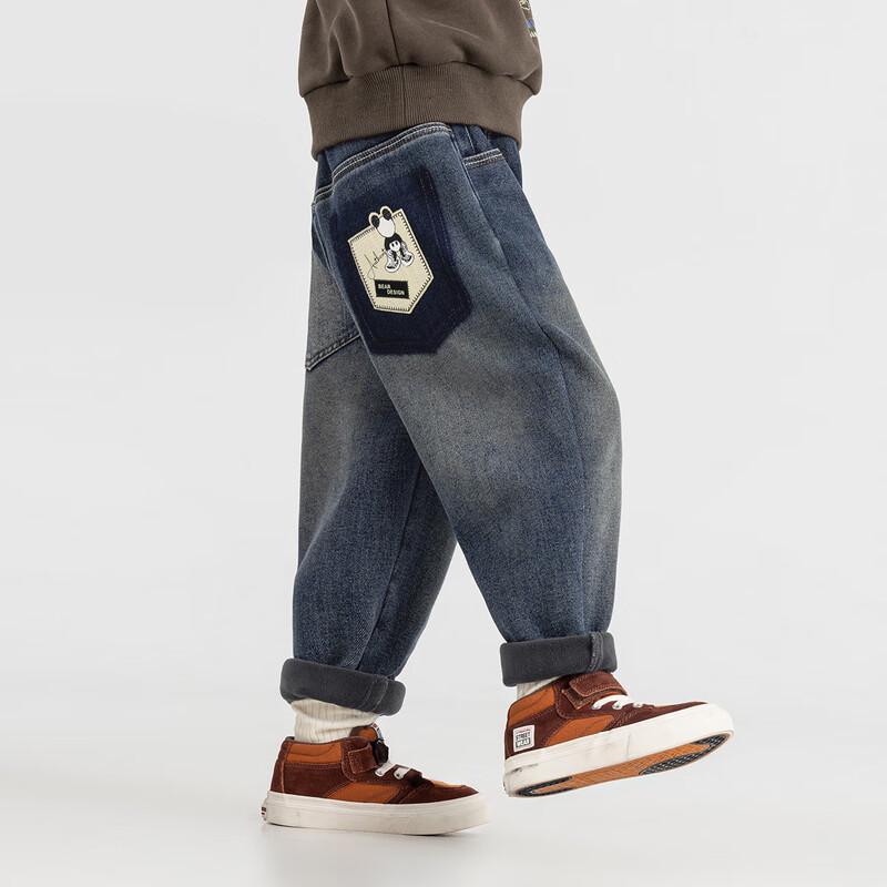 Boys  Cartoon Patch Fleece-lined Harem Jeans