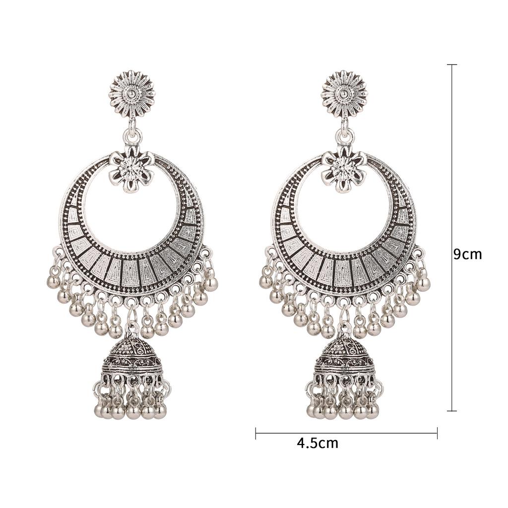 Earrings with alloy pendants in vintage style, Indian bell alloy beaded earrings jewelry