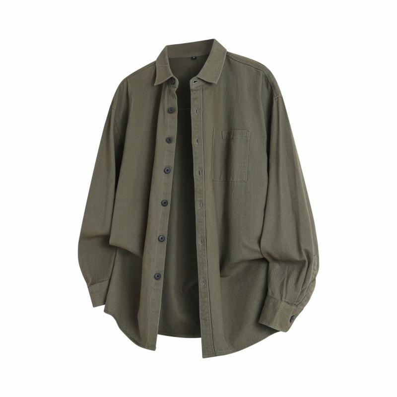 Autumn Men'S Long-Sleeved Shirt Simple Solid Color Cotton Washed Loose Shirt Thin Coat