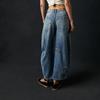 GMXIA Calças largas femininas casuais da moda, calças jeans lavadas de cintura média