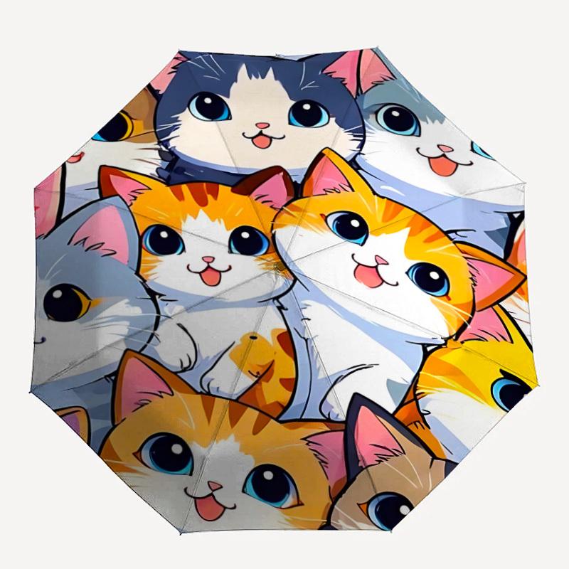 

1pc Kittens Cats Auto Umbrella - Auto Open/Close Folding Umbrella with Reinforced 8-Rib Frame, 100