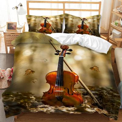 3D Digitaldruck Vierteiliges Geige Musikinstrument Tierbett Dreiteiliges Set