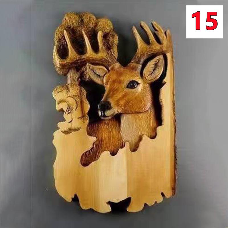 New Flat Animal Handcraft Wall Hanging Sculpture Wooden Raccoon Bear Deer Wolf Fox Hand Painted Decoration for Home Living Room