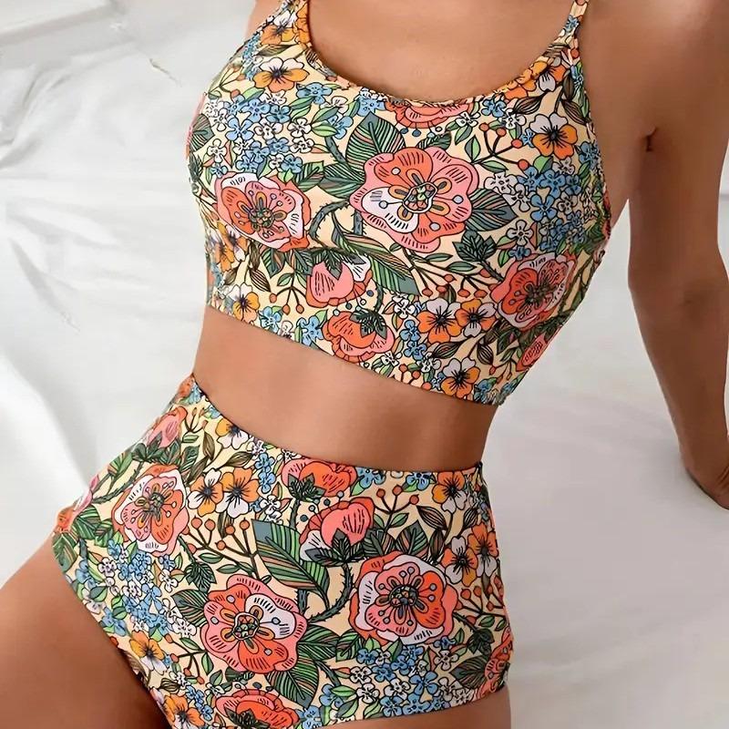 Nouveau Maillot de Bain Bikini Sexy Bikini Imprimé Taille Haute Maillot de Bain à Fente pour Femmes