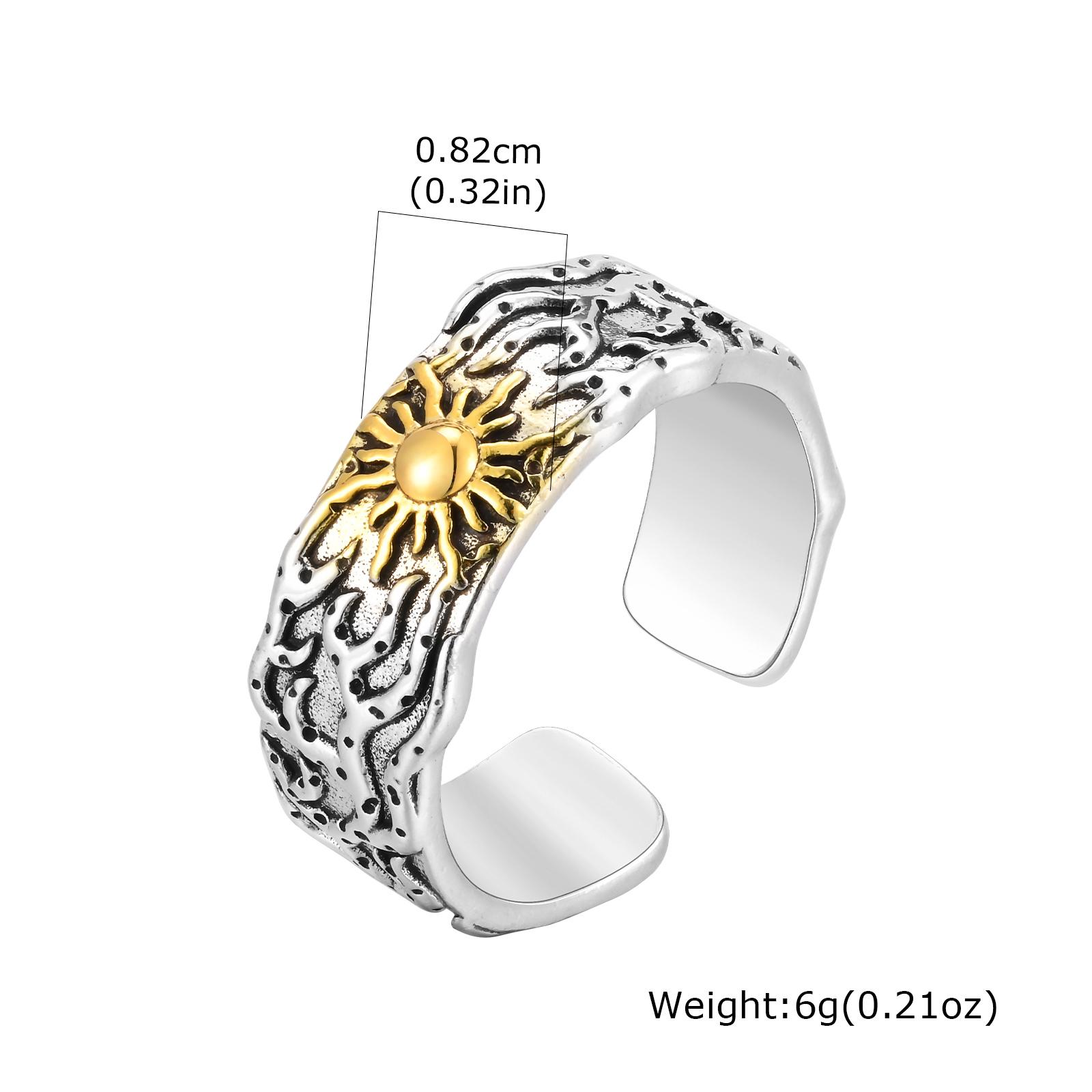 

Vintage Fashion Silver Color Sun Chunky Ring for Men Boy, Stereoscopic Pattern Metal Open Rings, Punk Hip Hop Jewelry Gift