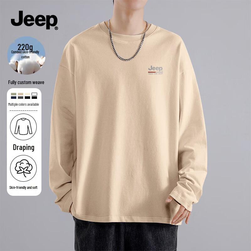 JEEP Men's Heavyweight Pure Cotton Long-Sleeve T-Shirt